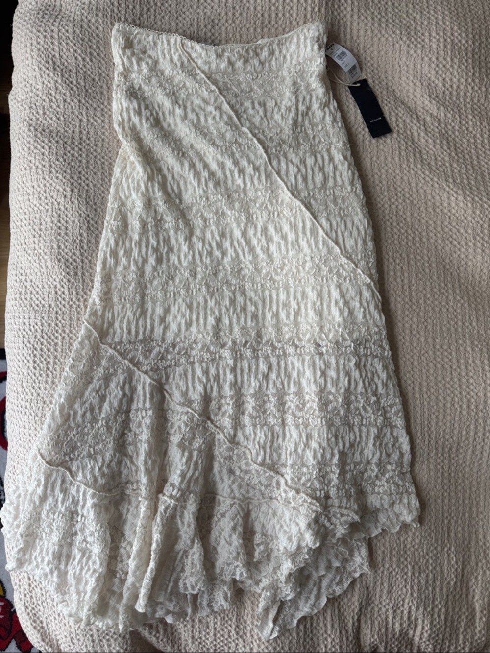 Tilly's Cream Asymmetrical Lace Ruffled Midi Skirt